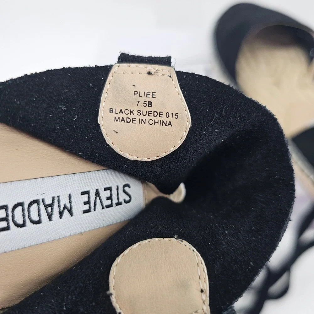 NIB Steve Madden Pliee Black Suede Ankle Wrap Espadrille Flats Womens 7.5B